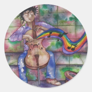 Music Cello Rainbow Illustration Runder Aufkleber