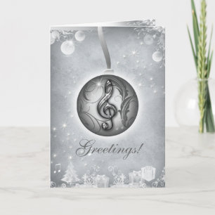 Music Christmas Card Silver Treble Clef Feiertagskarte