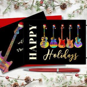 Music Christmas Gitarre Happy Holidays Black Gold Folien Feiertagskarte