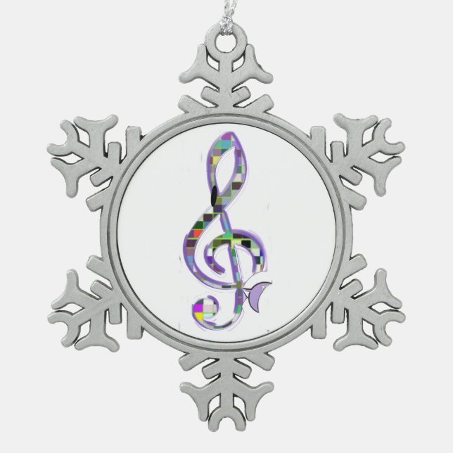 Music Clef G Schneeflocken Zinn-Ornament (Vorderseite)