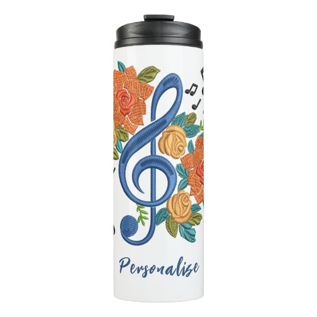 Music Clef Note Orange Blume Musical Personalize Thermosbecher (Vorderseite)