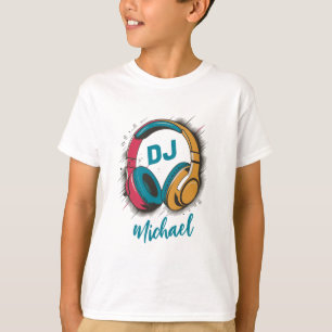 Music DJ bunt Kopfhörer Personalisiert Name T-Shirt