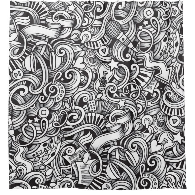 Music Doodles Vintager Hintergrund Duschvorhang (Vorderseite)