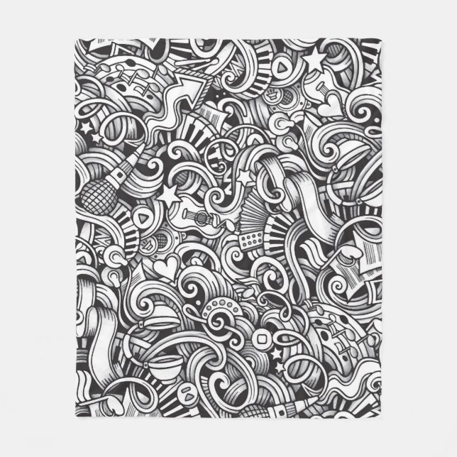 Music Doodles Vintager Hintergrund Fleecedecke (Vorderseite)