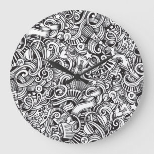 Music Doodles Vintager Hintergrund Große Wanduhr