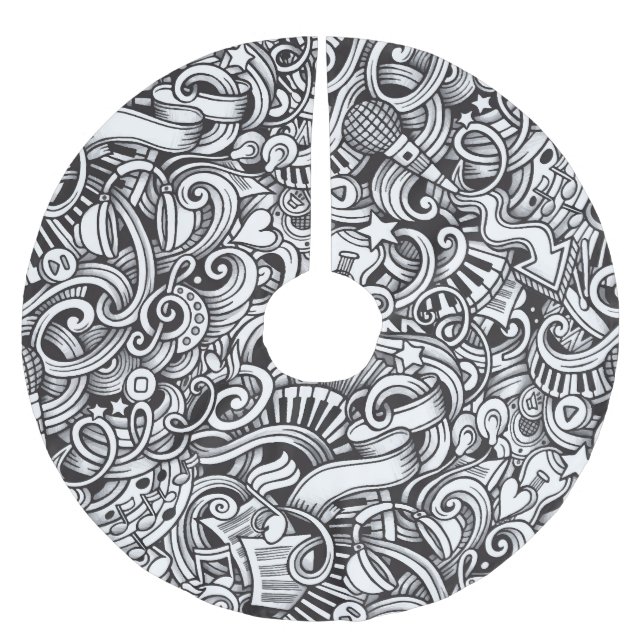 Music Doodles Vintager Hintergrund Polyester Weihnachtsbaumdecke (Vorderseite)