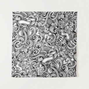 Music Doodles Vintager Hintergrund Wandteppich
