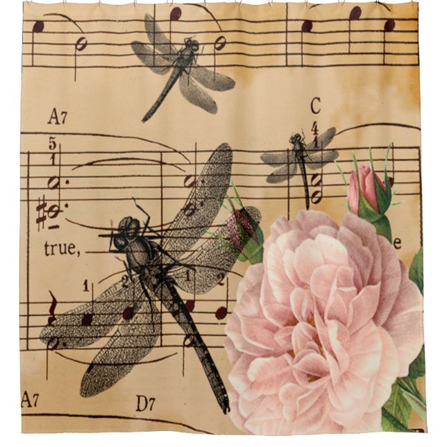 Music Dragonfly Blume Duschvorhang (Vorderseite)