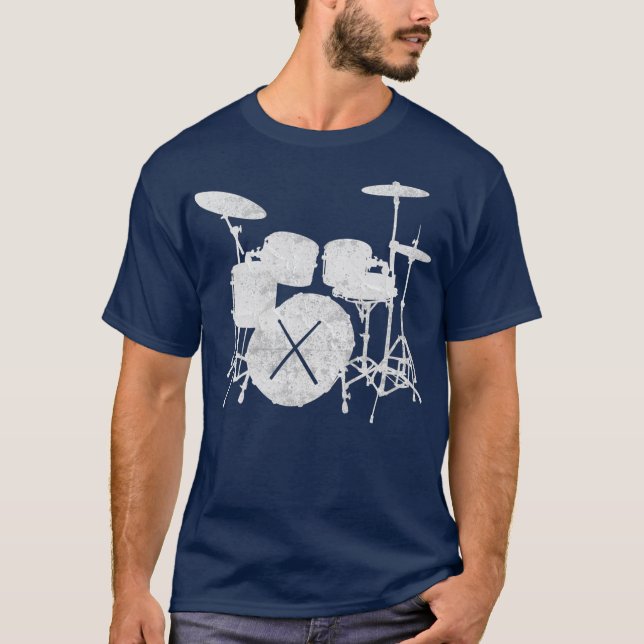 Music Drum Set mit Drum Sticks Silhouette T-Shirt (Vorderseite)
