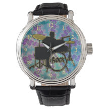 Music Drummer und Blue Green Fraktal Star Watch