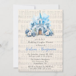 Music Dusty Blue Church Wedding Couples Dusche Einladung