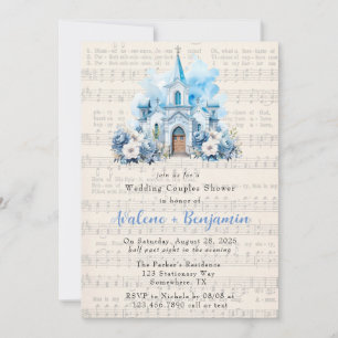 Music Dusty Blue Church Wedding Couples Dusche Einladung