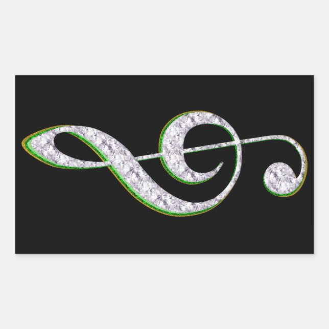 MUSIC Emerald and Diamond Treble Clef Rechteckiger Aufkleber (Vorderseite)