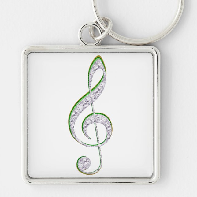 MUSIC Emerald and Diamond Treble Clef Schlüsselanhänger (Vorne)