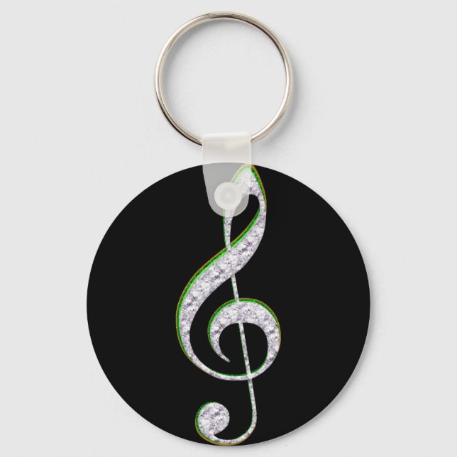MUSIC Emerald and Diamond Treble Clef Schlüsselanhänger (Vorderseite)