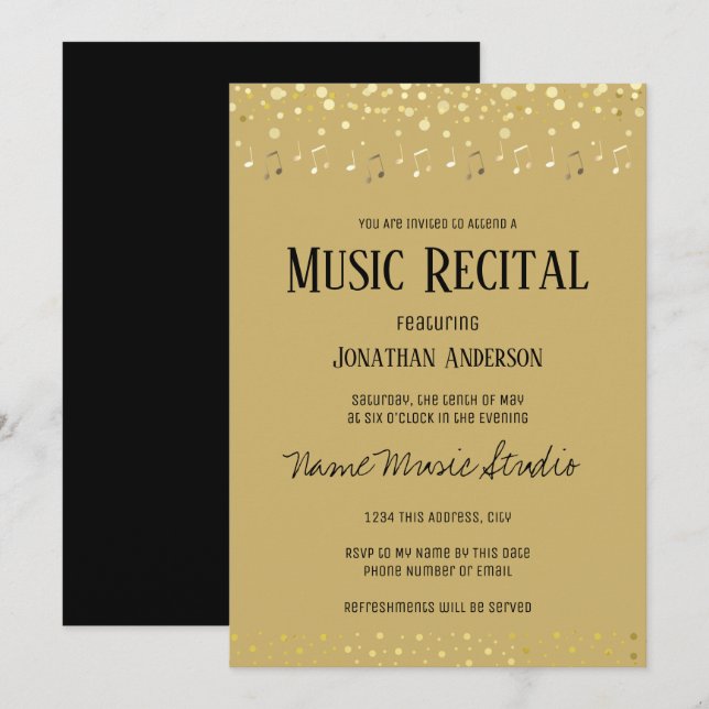 Music Erwägungsgrund Elegant Gold Note Confetti  Einladung (Vorne/Hinten)