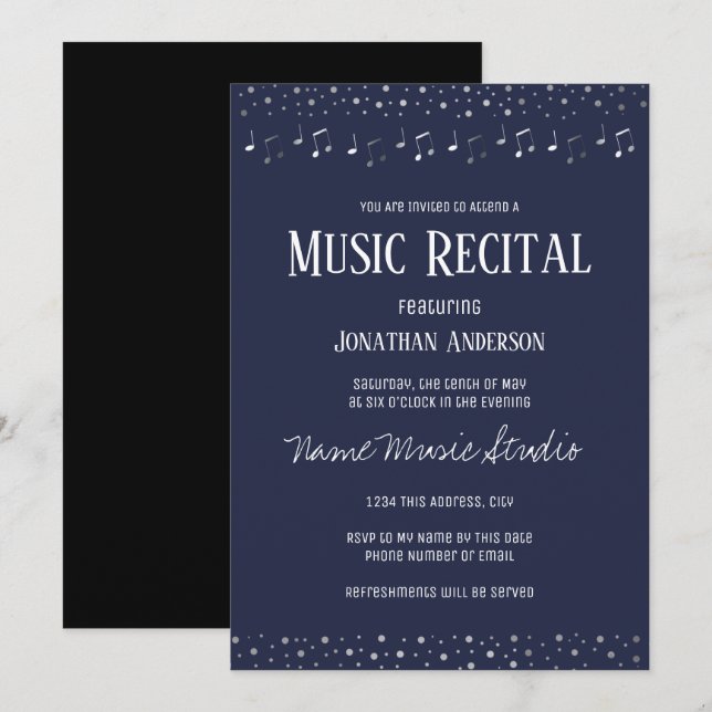 Music Erwägungsgrund Elegant Silver Einladung (Vorne/Hinten)