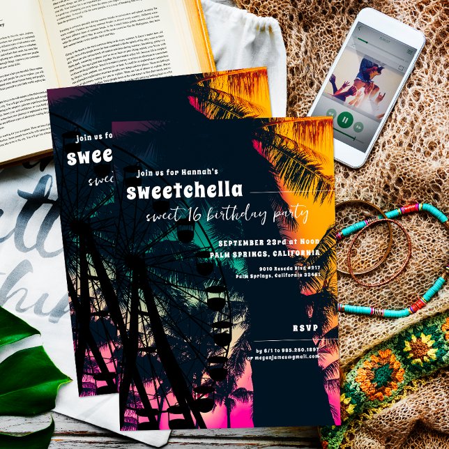 Music Festival | Ferris Wheel Palms Sweet 16  Einladung (Von Creator hochgeladen)