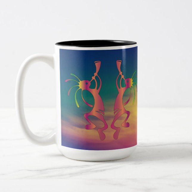 Music Flute Native American Kokopelli Coffee Cup Zweifarbige Tasse (Links)