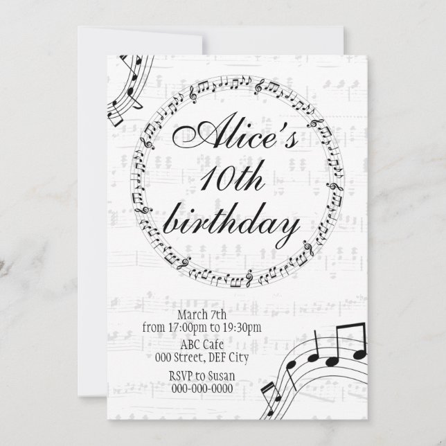 Music Girls Birthday Invitation Card Feiertagskarte (Vorderseite)