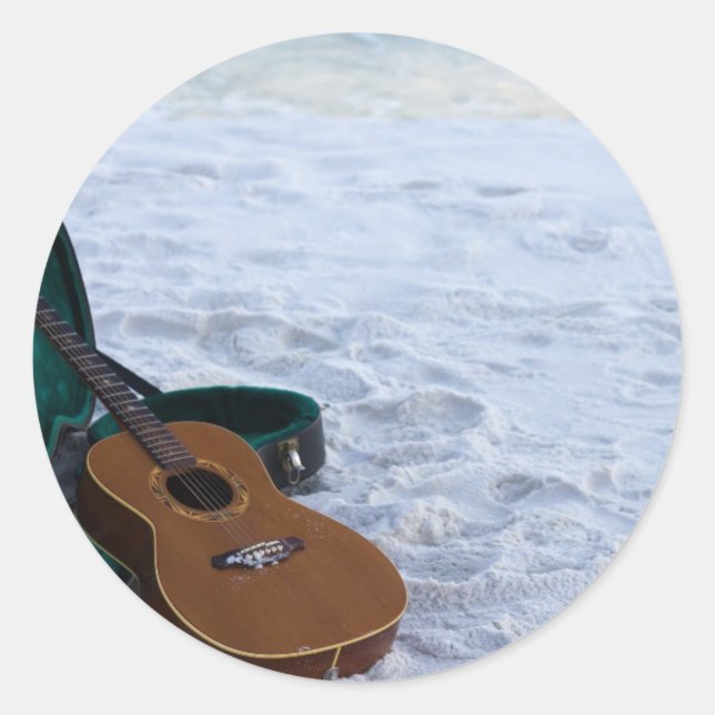 Music Gitarre Liebe Sea Lonely Beach Runder Aufkleber (Vorderseite)