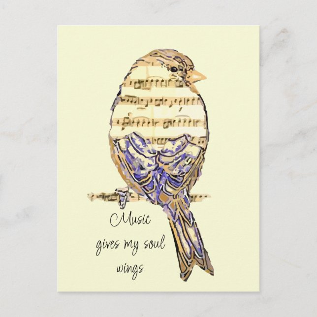 Music gives my soul wings Sparrow Bird Postkarte (Vorderseite)