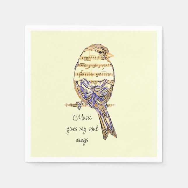  Music gives my soul wings Sparrow Bird Serviette (Vorderseite)