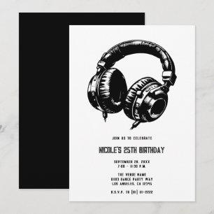 Music Headphones Dance Party DJ Geburtstagsparty Einladung