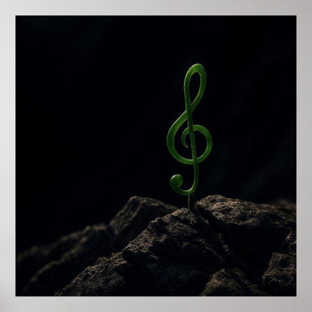 Music if Life - Treble Clef Pflanze on a Rocky Mou Poster (Vorne)