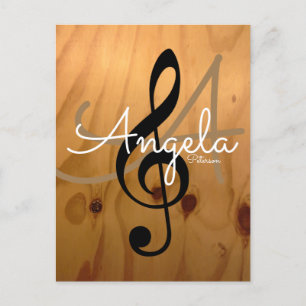 music inspired, rustic wood texture, personalized postkarte