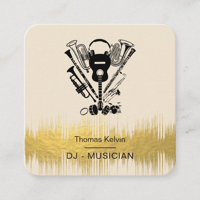 Music Instruments Event Organizer DJs Player Quadratische Visitenkarte (Vorderseite)