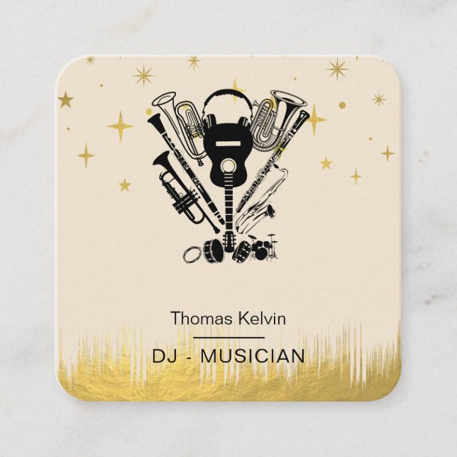 Music Instruments Event Organizer DJs Player Quadratische Visitenkarte (Vorderseite)