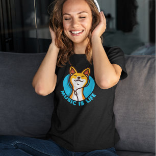 Music is Life Cartoon Basenji T-Shirt