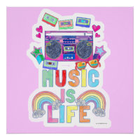Music is Life Epic Retro Music Cartoon Quote