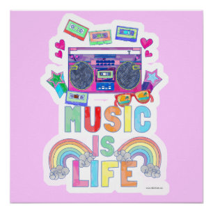 Music is Life Epic Retro Music Cartoon Quote Poster
