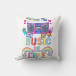 Music is Life Fun Retro Music Cartoon Slogan Kissen
