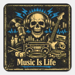 Music Is Life – Sound Living Philosophy Quadratischer Aufkleber