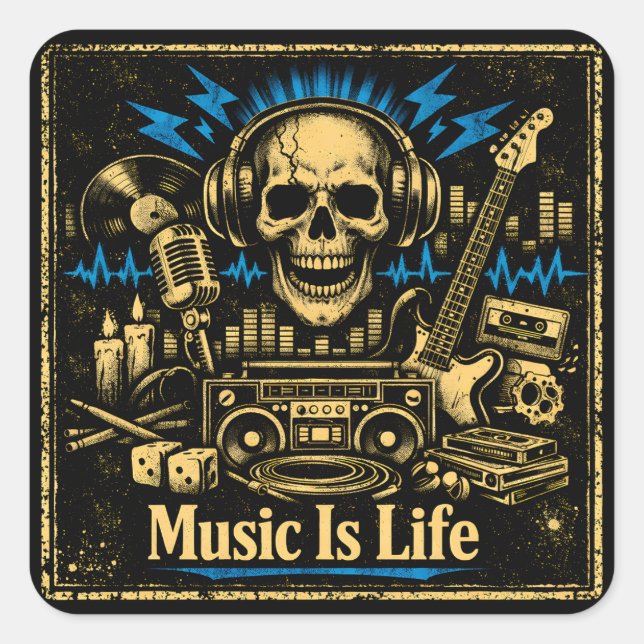 Music Is Life – Sound Living Philosophy Quadratischer Aufkleber (Vorderseite)