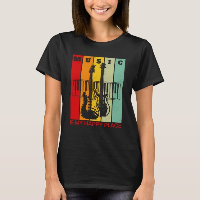 Music is My Happy Place Music Guitar Keyboards Pia T-Shirt (Vorderseite)