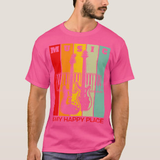 Music Is My Happy Place Music Lover Guitar Keyboar T-Shirt