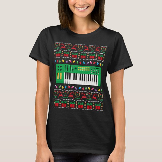 Music Keyboard Uggli Christmas Sweater Xmas Lights T-Shirt (Vorderseite)