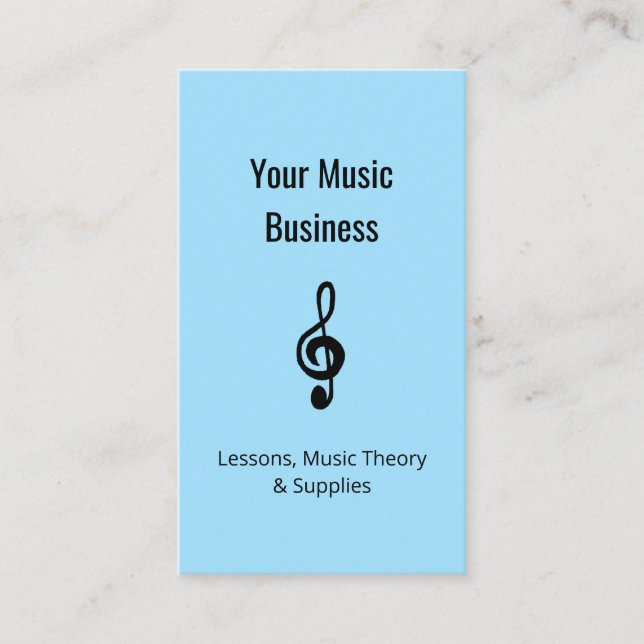 Music Lessons QR Code Simple Treble Clef Blue Visitenkarte (Vorderseite)