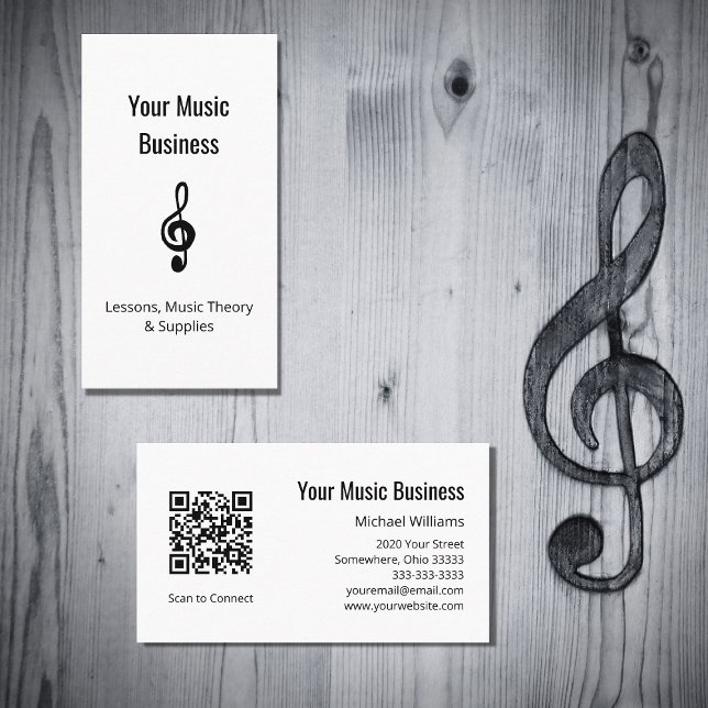Music Lessons QR Code Simple Treble Clef Visitenkarte (Von Creator hochgeladen)