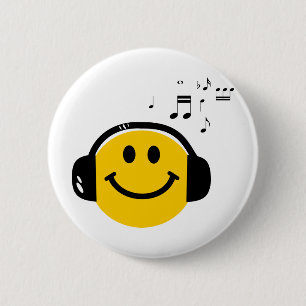 Music Love Happy Face mit Kopfhörern Button