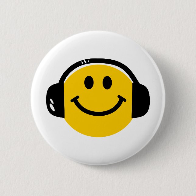 Music Love Happy Face mit Kopfhörern Button (Vorderseite)