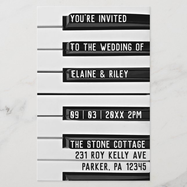 Music=Love Piano Photo Budget Wedding Invitation Flyer (Vorne)