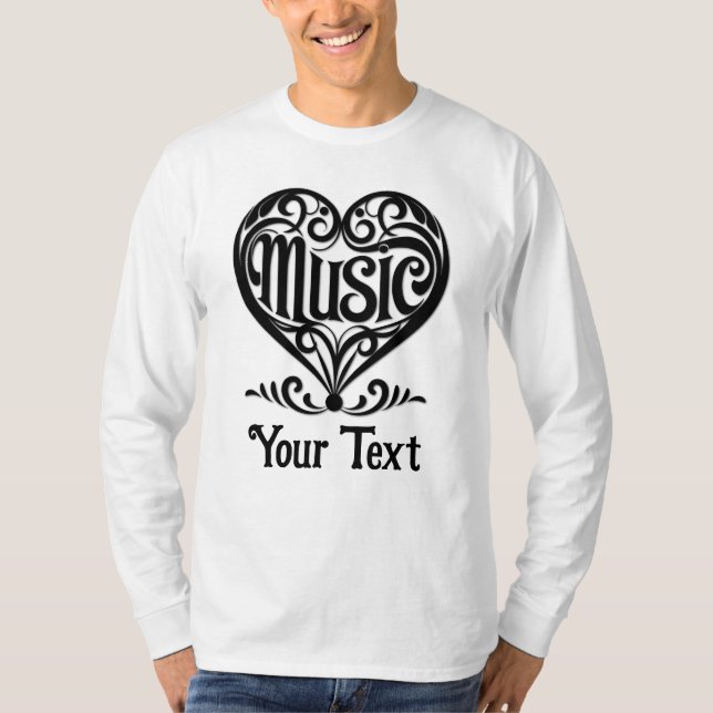 Music Lover Elegant Scrolled Heart Personalized T-Shirt (Vorderseite)