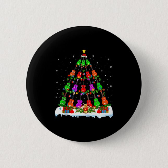 Music Lover Musical Ukulele Guitar Christmas Tree  Button (Vorderseite)
