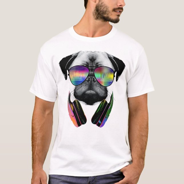 Music lover pug v2 T-Shirt (Vorderseite)