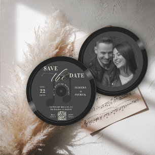 Music Lover Wedding Save the Date Vintag Black QR